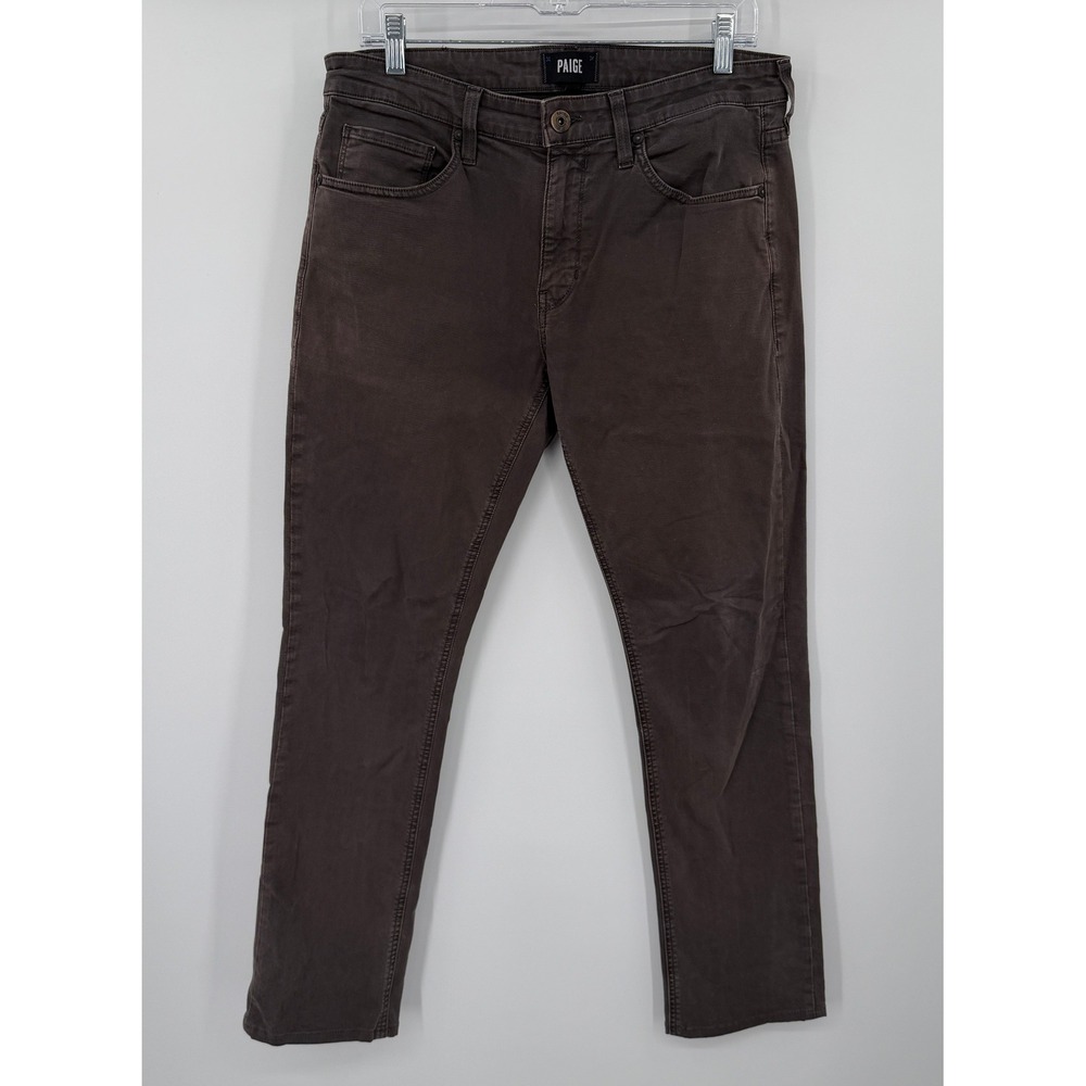 PAIGE Lennox Slim Fit Pants Mens 31 Brown Stretch Cotton Made in USA Espresso